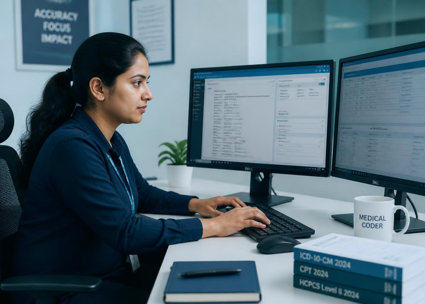Medical coder reviewing patient records